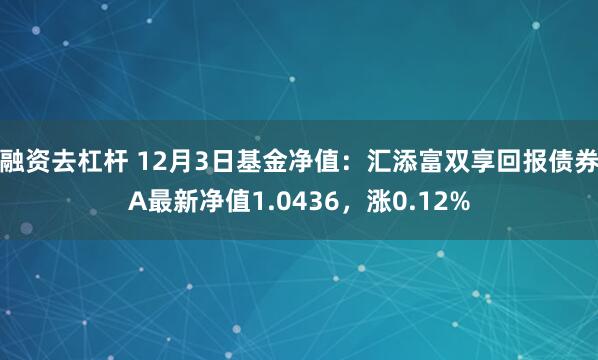 融资去杠杆 12月3日基金净值：汇添富双享回报债券A最新净值1.0436，涨0.12%