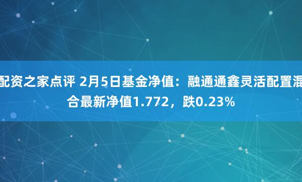 配资之家点评 2月5日基金净值：融通通鑫灵活配置混合最新净值1.772，跌0.23%