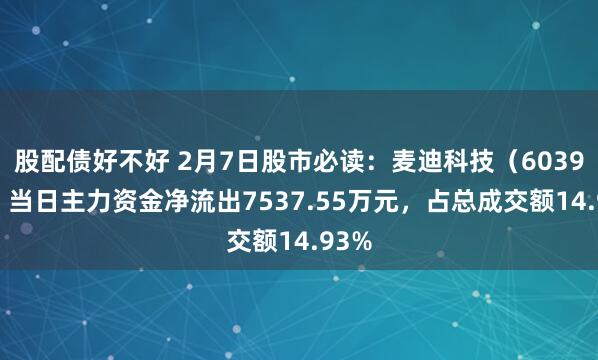 股配债好不好 2月7日股市必读：麦迪科技（603990）当日主力资金净流出7537.55万元，占总成交额14.93%